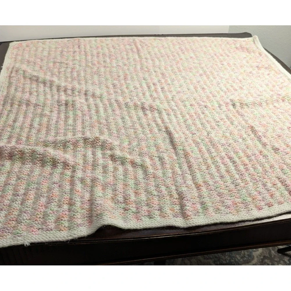 Baby Blanket Pastel Afghan Pink Green White Nursery Stroller Blanket Handmade